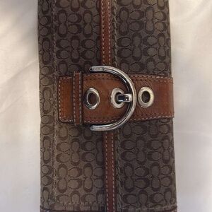 Brown Patterned COACH Wallet with Buckle